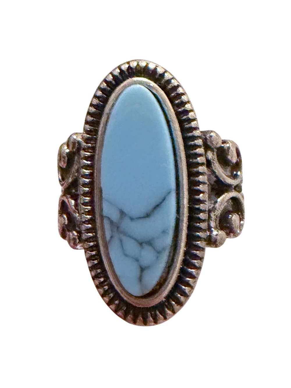 Hand Crafted Silver-Tone Ring with Light Blue Howlite Oval
